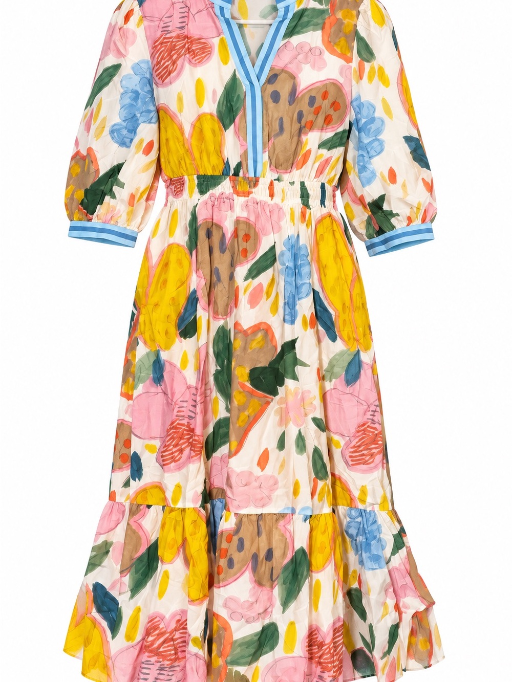 Colorful Floral Tiered Dress | Size Small | 55% Cotton